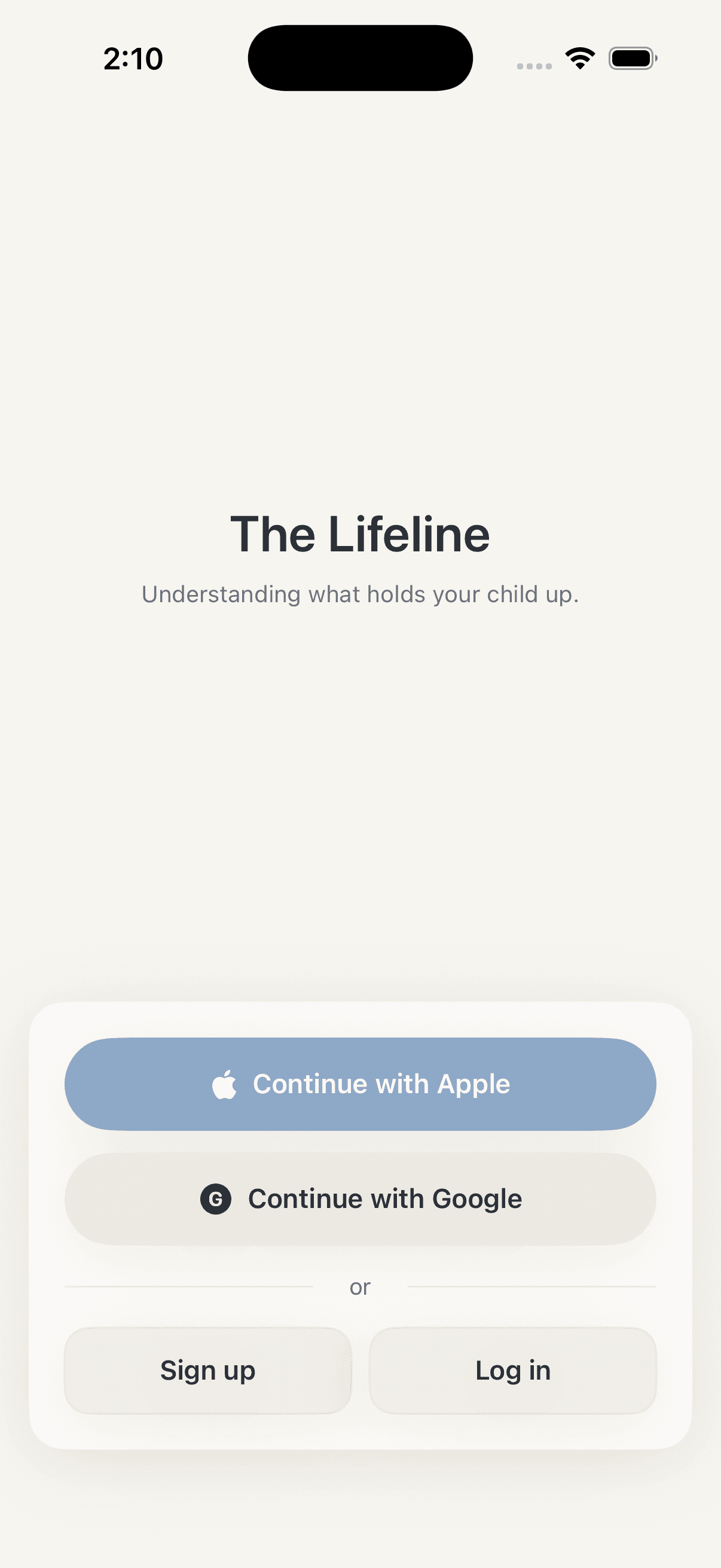 The Lifeline welcome screen with sign in options.