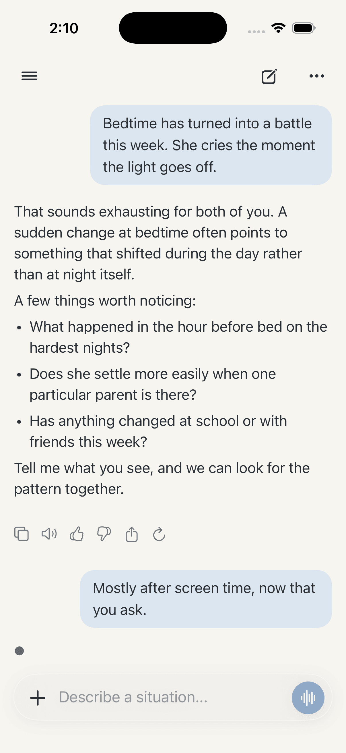 A conversation in The Lifeline about bedtime.